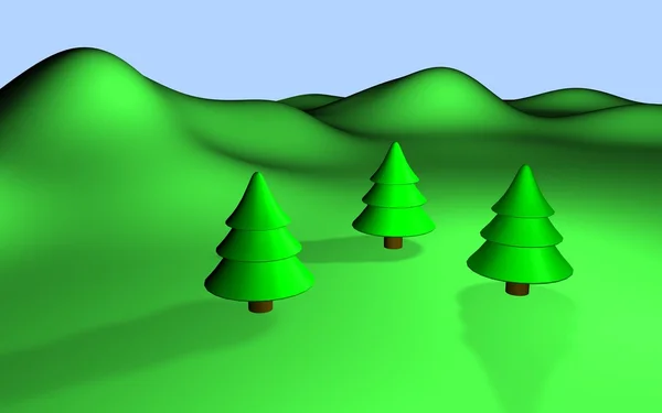 3 개의 나무와 언덕 eps10와 녹색 3d 풍경 — 스톡 사진