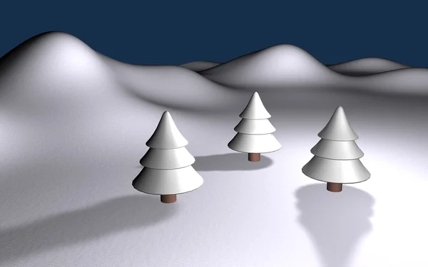 3 つの木々 や丘の eps10 の白い冬 3 d 風景 — ストック写真
