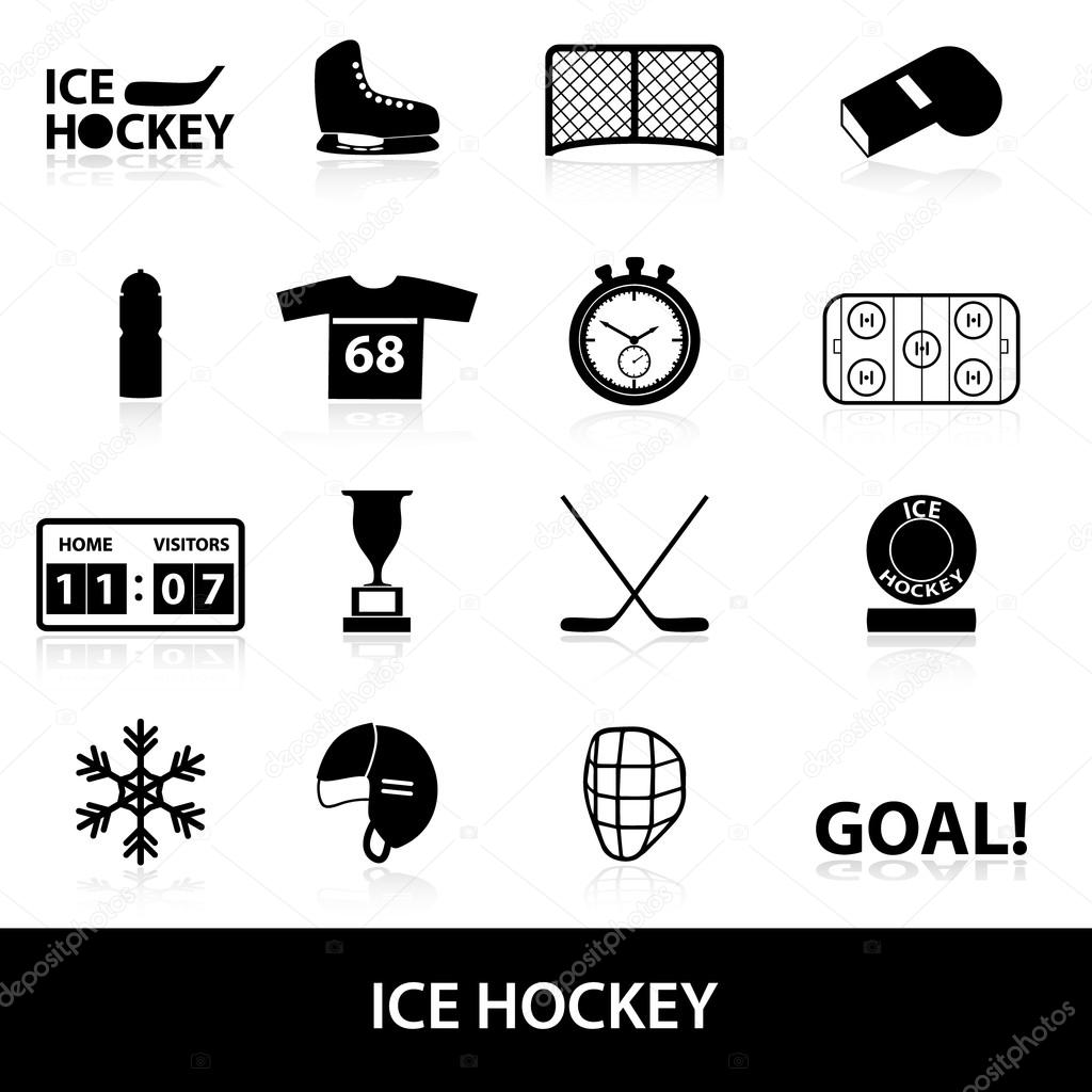 ice hockey sport black icons set eps10
