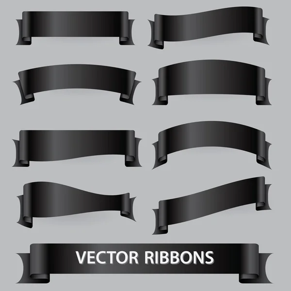 Black funeral  various ribbon banners set eps10 — Stock Vector