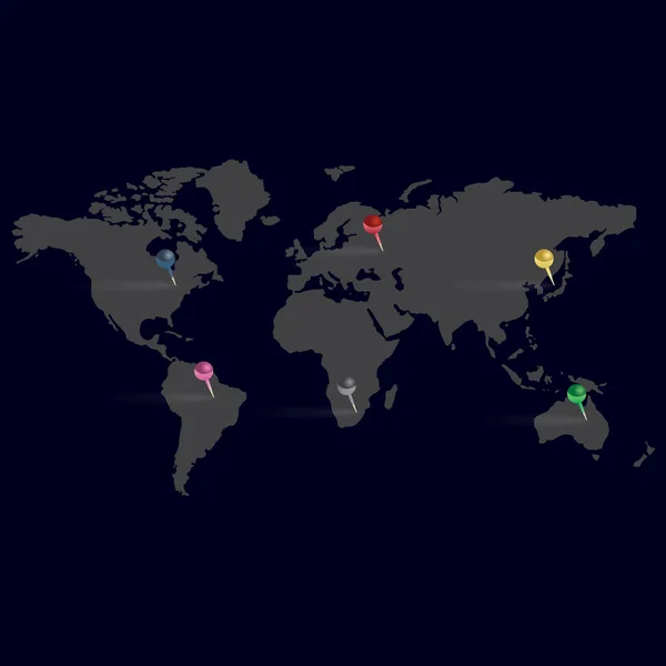 颜色的针脚 eps10 世界黑暗简单地图 — 图库矢量图片