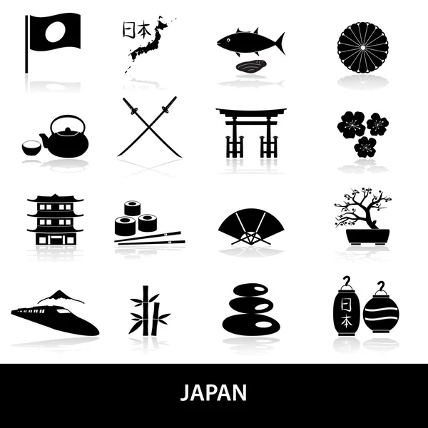 Schwarze einfache japanische Themensymbole Set eps10 — Stockvektor