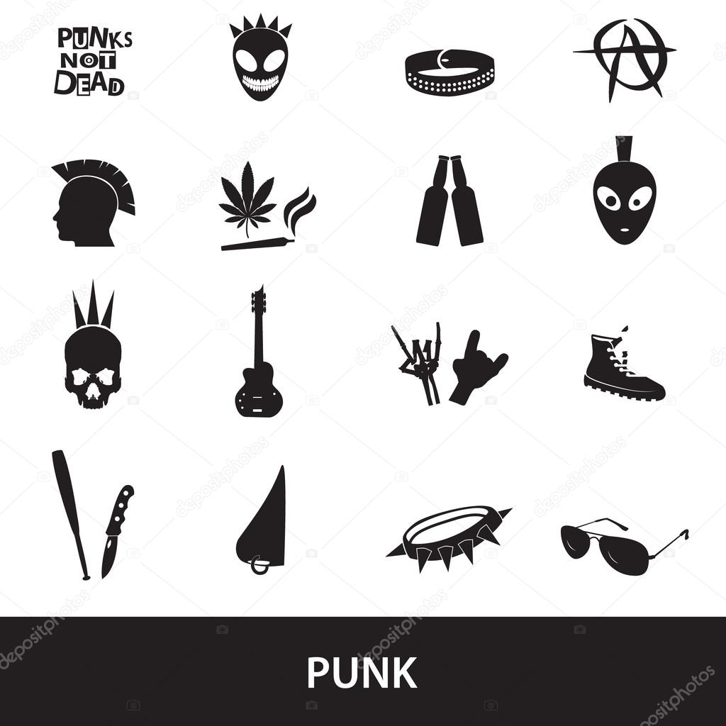 various black punk icons set eps10