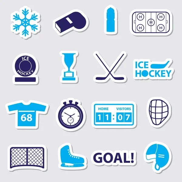 Ice hockey sport blue stickers set eps10 — Stock Vector