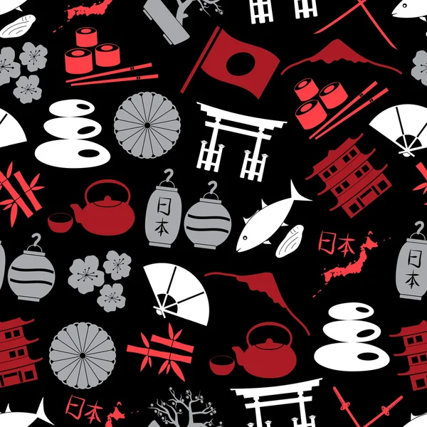 Icone di colore giapponese senza cuciture modello scuro eps10 — Vettoriale Stock