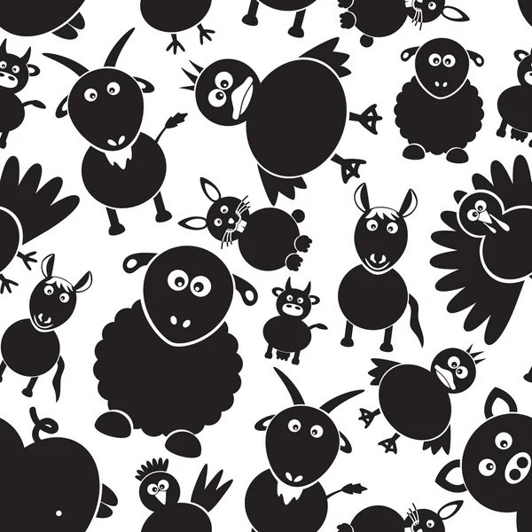 Farm animals simple black and white seamless pattern eps10 — Stock Vector
