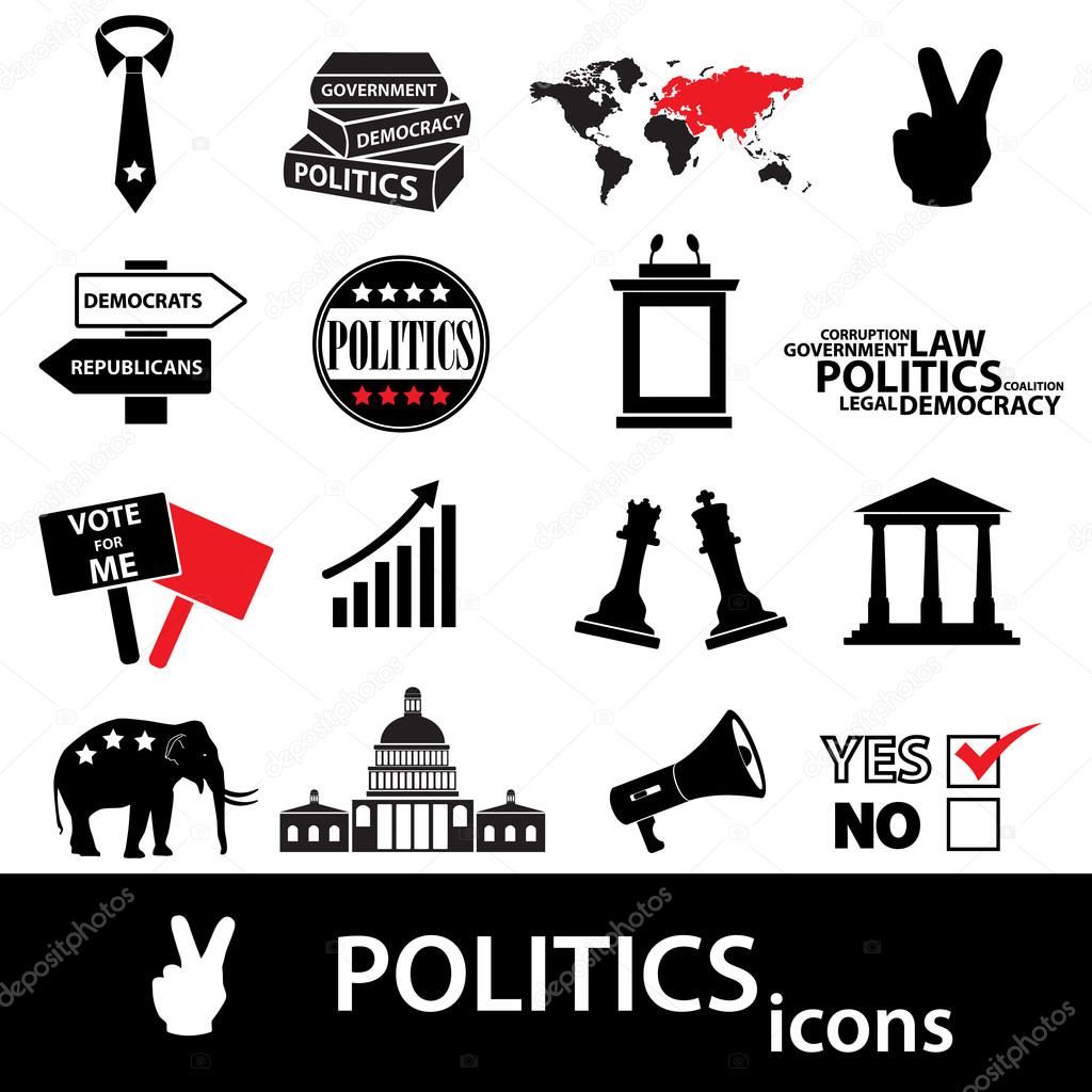politics black and red simple icons set eps10