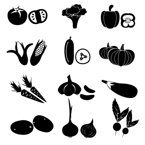 Set schwarzer einfacher Gemüse-Symbole Eps10 — Stockvektor