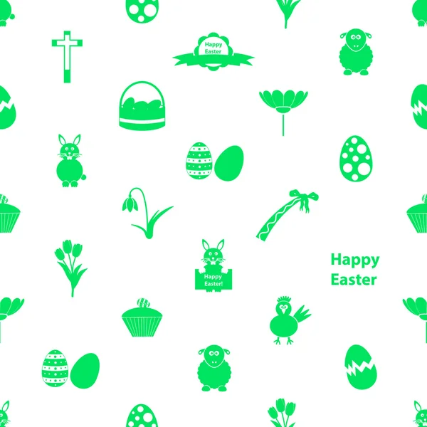 Varie icone di Pasqua senza soluzione di continuità bianco e verde modello eps10 — Vettoriale Stock
