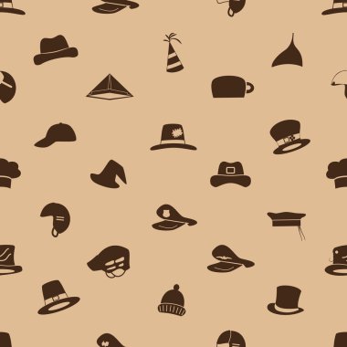 Dikişsiz desen eps10 kahverengi şapka Icons set
