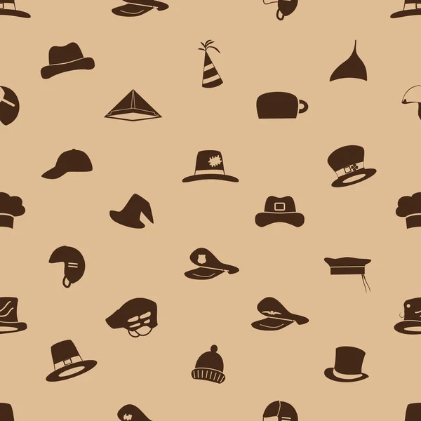 Sombreros marrones iconos conjunto patrón sin costura eps10 — Vector de stock