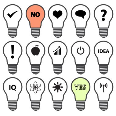 light bulb symbols with various idea icons eps10 clipart