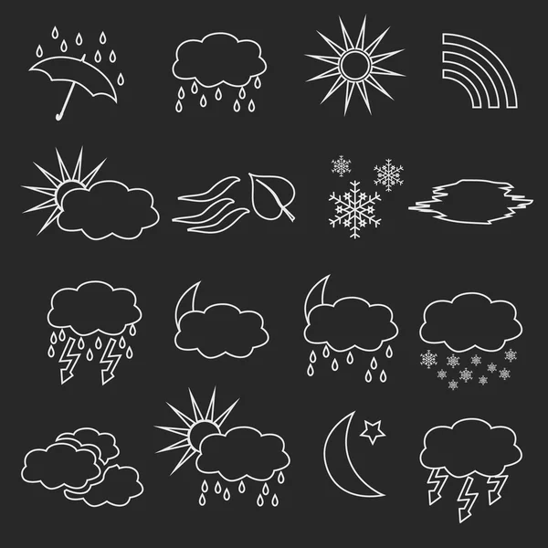 Символы погоды и прогноза белого контура eps10 — стоковый вектор