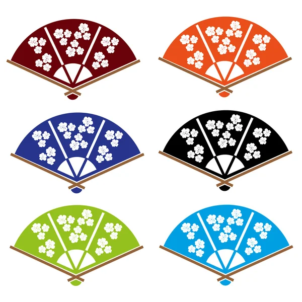 Asiatique main ventilateur diverses couleurs ensemble eps10 — Image vectorielle