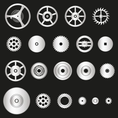 various silver metal cogwheels parts of watch movement eps10 clipart