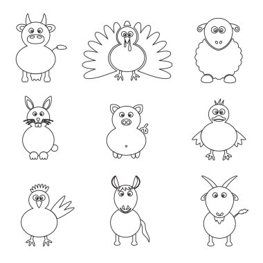 çiftlik hayvanları basit anahat simgeleri set eps10