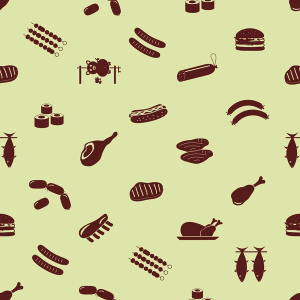 Carne alimentos iconos y símbolos patrón sin costura eps10 — Archivo Imágenes Vectoriales