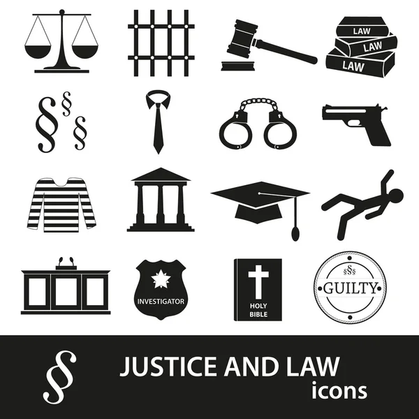 Prawa i sprawiedliwości ikony czarny zestaw eps10 — Wektor stockowy