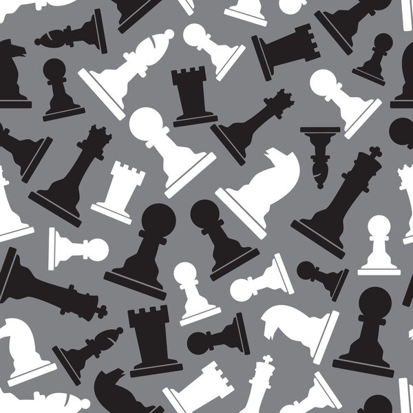 black and white chess pieces seamless gray pattern eps10