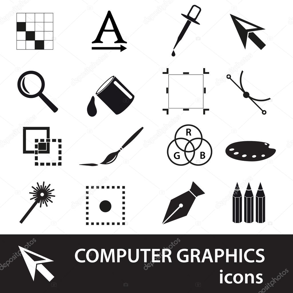 computer graphics black symbols icon set eps10