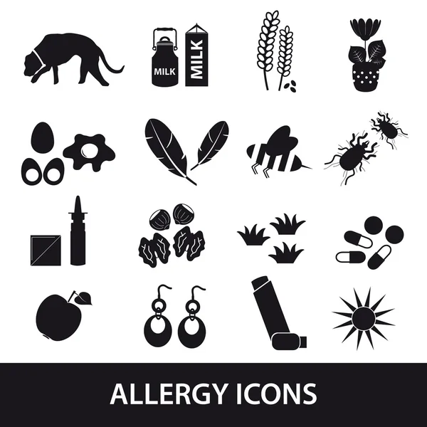 Allergie et allergènes noir icônes ensemble eps10 — Image vectorielle