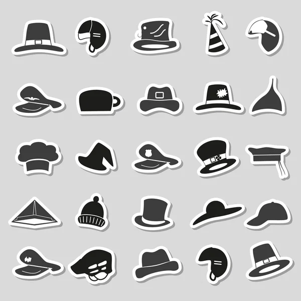 Adesivi vari cappelli neri e grigi set vettoriale eps10 — Vettoriale Stock