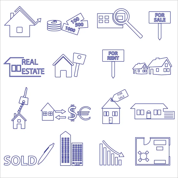 Bleu icônes de contour immobilier et symboles ensemble eps10 — Image vectorielle
