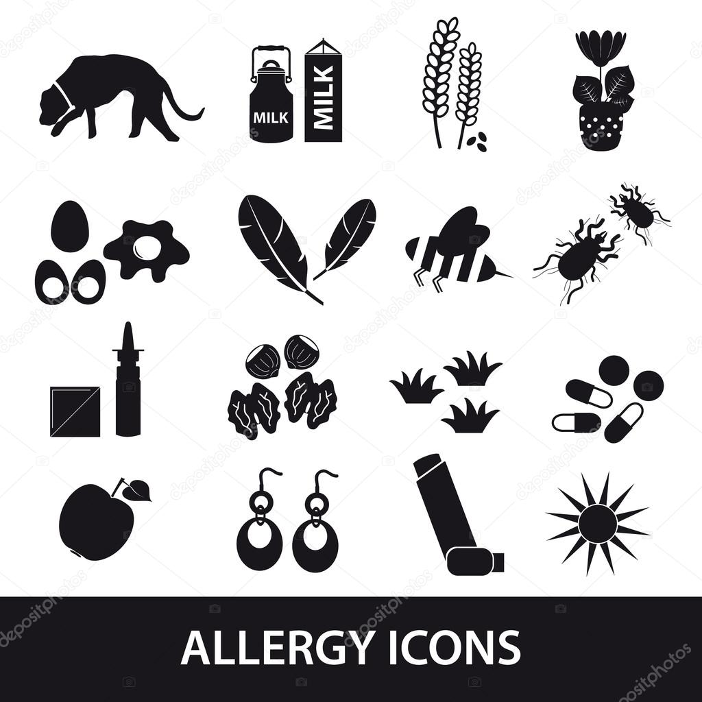 allergy and allergens black icons set eps10