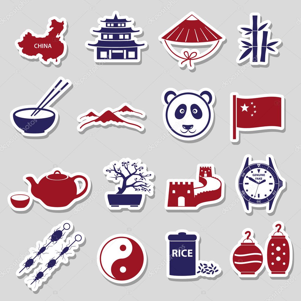 China theme color stickers vector set eps10