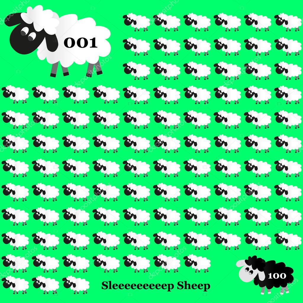 white and black sheep counting on green background eps10