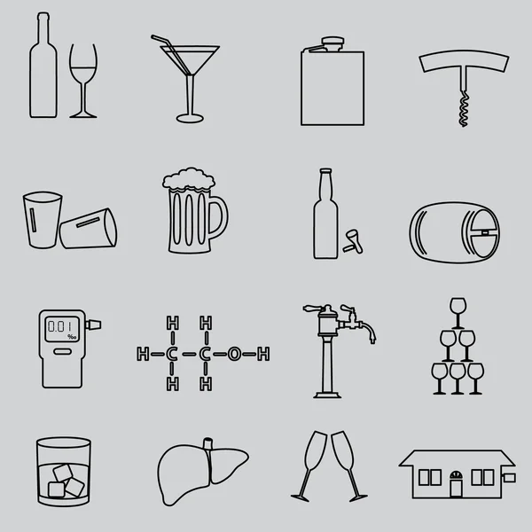 Alkohol proste konspektu czarny ikony zestaw eps10 — Wektor stockowy