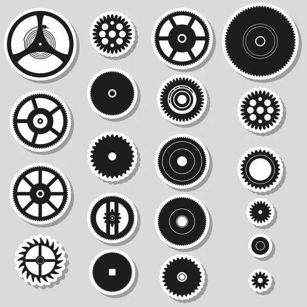 Various cogwheels parts of watch movement stickers eps10 — Stock Vector