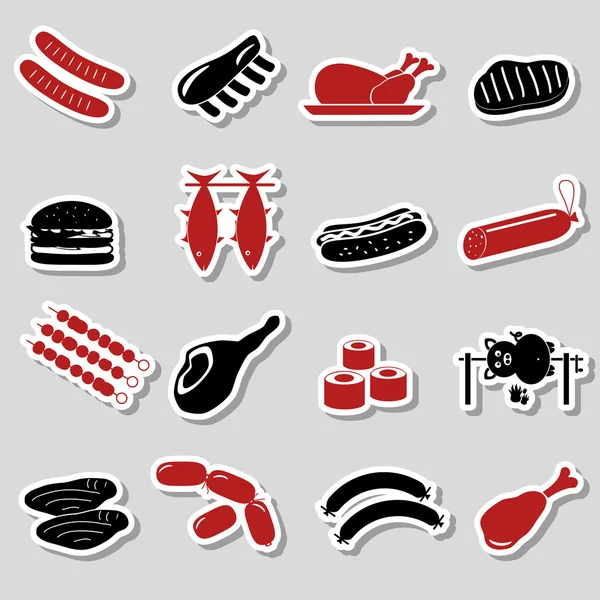 Mięsa jedzenie kolor naklejki i symbole zestaw eps10 — Wektor stockowy