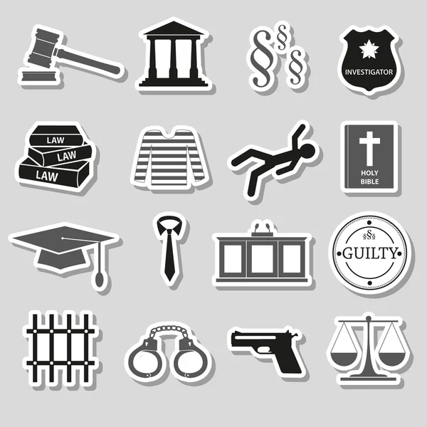 Justiça e lei adesivos cinza definir eps10 —  Vetores de Stock