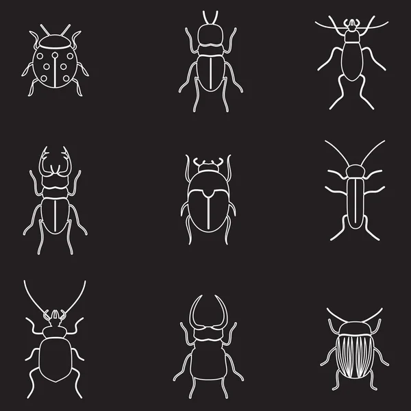 Bugs and beetles outline icons set eps10 — Stock Vector