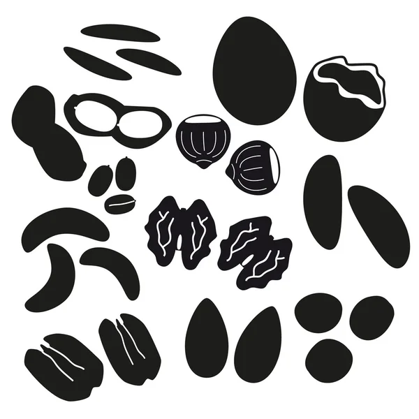 Varios tipos de frutos secos negro iconos conjunto eps10 — Archivo Imágenes Vectoriales
