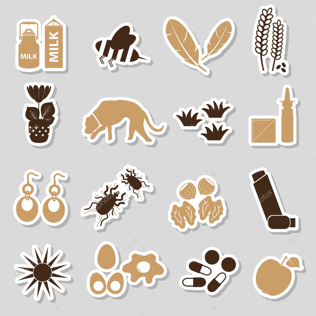 allergy and allergens color stickers set eps10