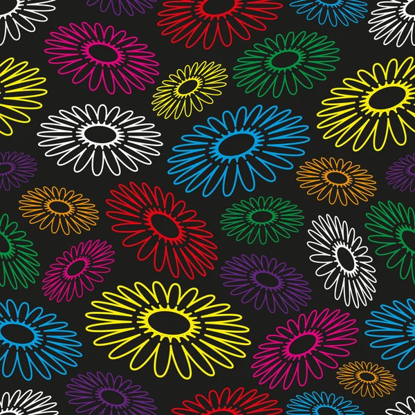 Colorful simple abstract flower seamless black pattern eps10 — Stock Vector