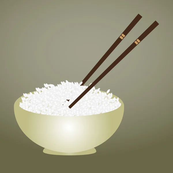 Gekookte rijst in kom met stokjes eps10 — Stockvector