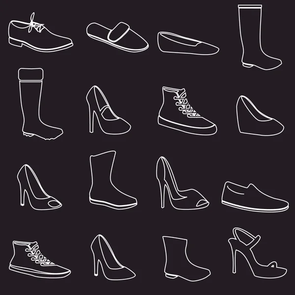 Botas y zapatos blanco contorno iconos conjunto eps10 — Vector de stock