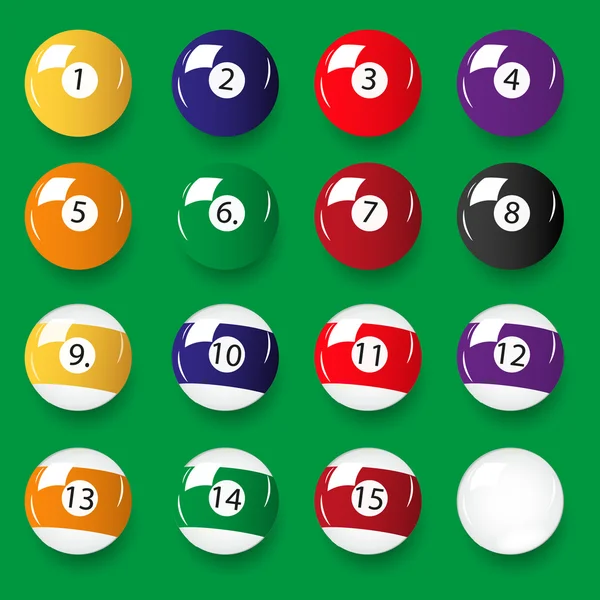Set von 16 farbigen Billardkugeln eps10 — Stockvektor