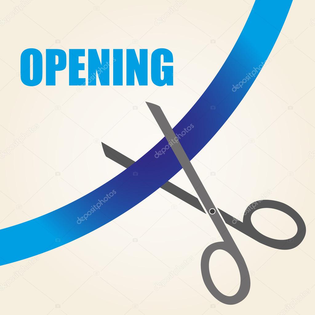 celebration of opening something with scissors and blue ribbon eps10