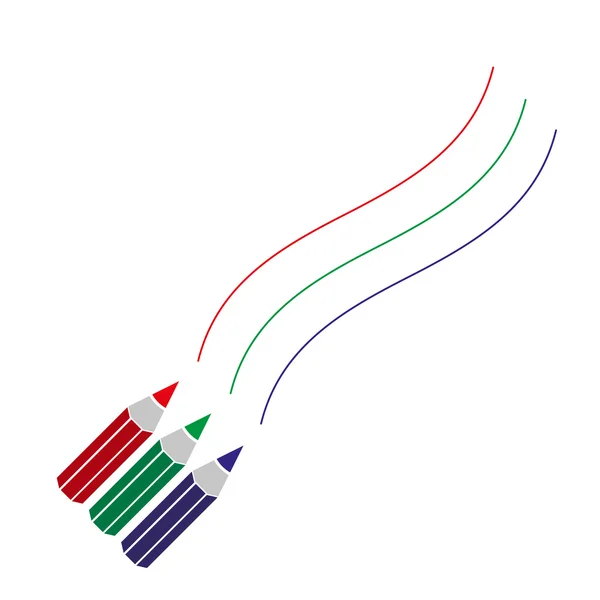曲線を描く 3 つの色の鉛筆線 eps10 — ストックベクタ