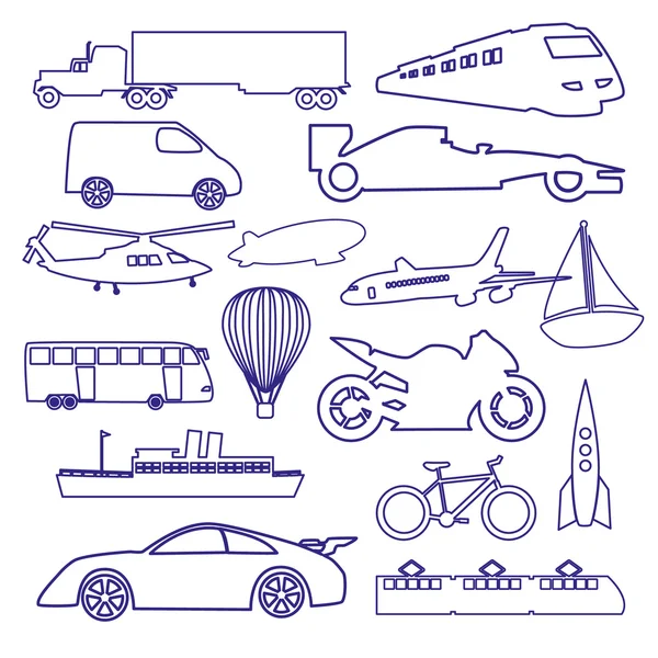Transportation outline blue simple icons set eps10 — Stock Vector