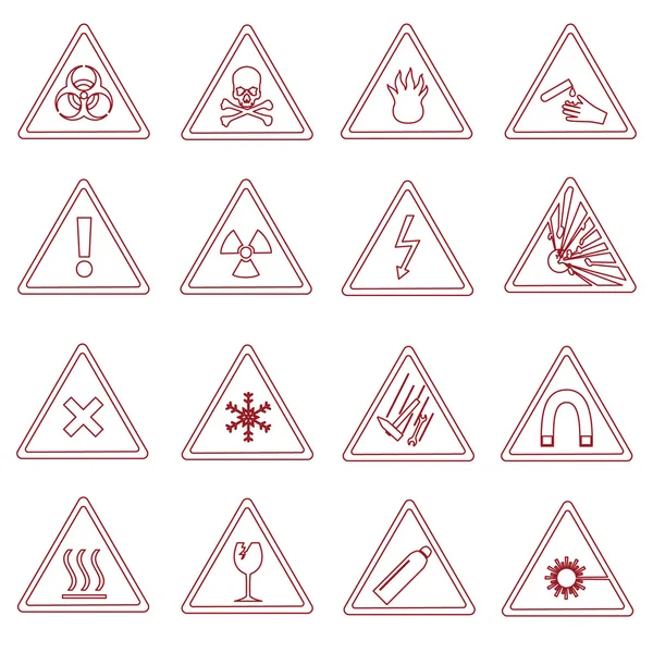 16 différents types de signes de danger icônes contour eps10 — Image vectorielle