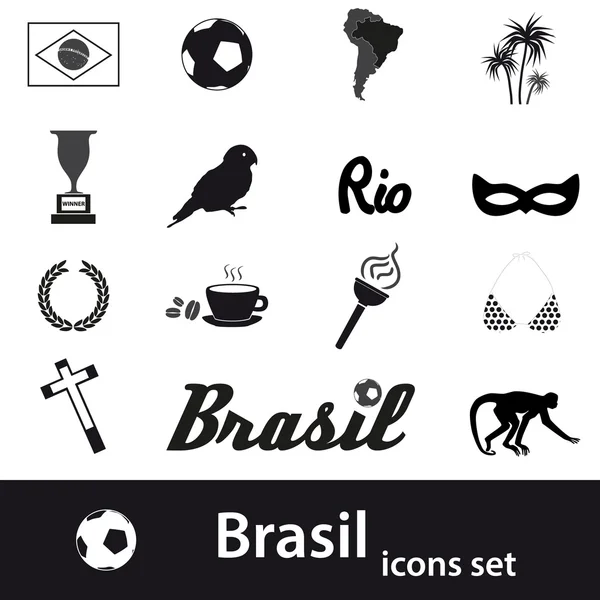 Zwarte Brazilië pictogrammen en symbolen instellen eps10 — Stockvector