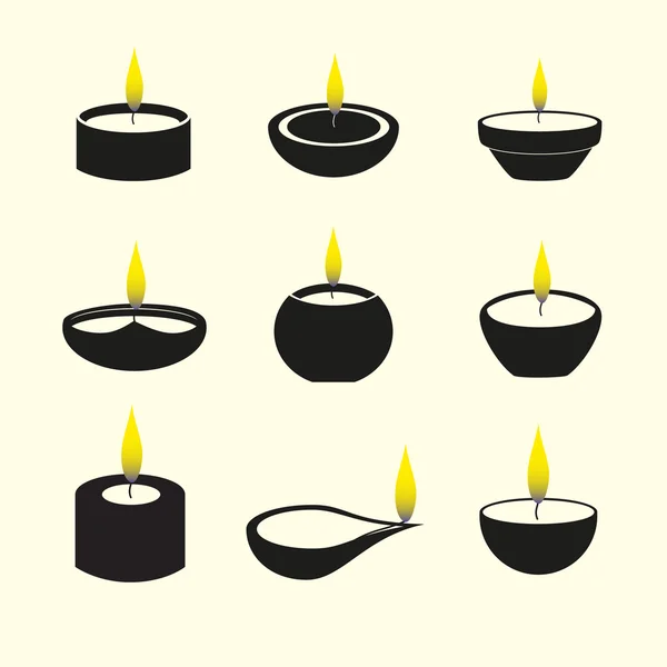 Bougies diwali avec icônes de flamme ensemble eps10 — Image vectorielle