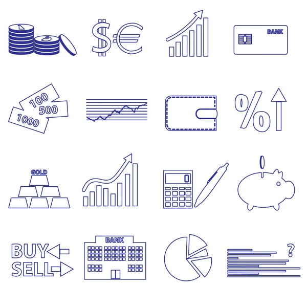 Pénzügyi és pénzt kék körvonal ikonok beállítása eps10 — Stock Vector