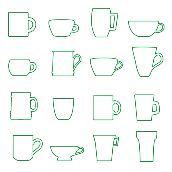 Mugs and cups black outline icons set eps10 — Stock Vector