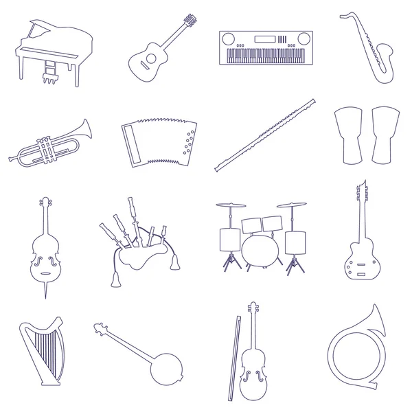 Muziekinstrumenten overzicht vector icons set eps10 — Stockvector